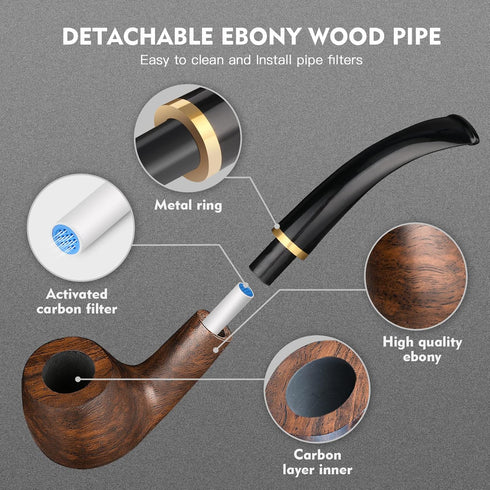 Scotte Handmade Wood Pipe Kit with Replaceable Pipe Stem and Accessories in Gift Box (Black & Brown)