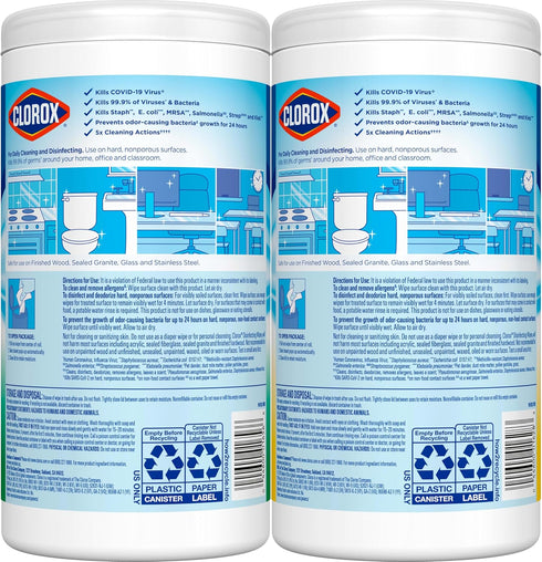 Clorox Disinfecting Wipes Value Pack, Bleach Free Cleaning Wipes, 75 Count Each, Pack of 2, Packaging May Vary
