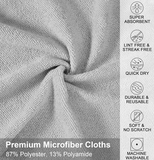 Microfiber Cleaning Cloth, Reusable Paper Towels Rolls, Cleaning Rags for Cleaning Kitchen, Bathroom, Car, 12x12 inch, 50 Packs/Roll, Grey by UPSTAR