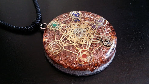 Metatron's Cube Merkaba 7 Chakras with Crystals Stones Orgone Pendant, 2.25 inch