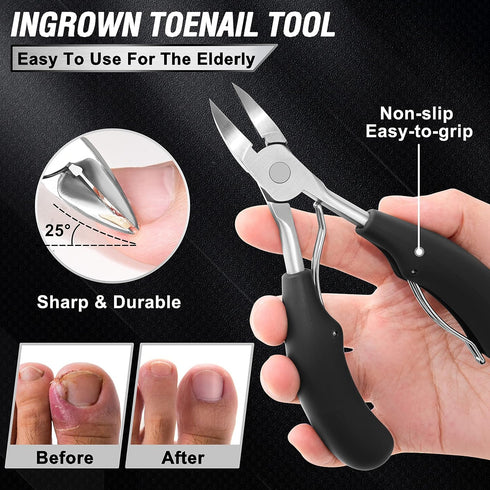 Toenail Clippers for Seniors, Aucurwen Heavy Duty Toe Nail Clippers for Thick Nails, Long Handle, 7Pcs