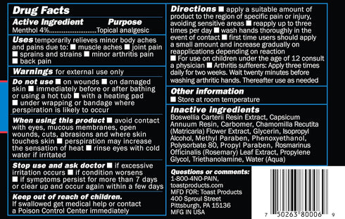 Toast Screamin Menthol Cool Heat Cream, Topical Pain Relief for Muscles and Joints, 5 Ounces