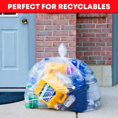 Heavy Duty Clear 95-96 Gallon Trash Bags, Huge Value Pack, 25 Bags w/Ties, Extra Large Recycling Trash Bags