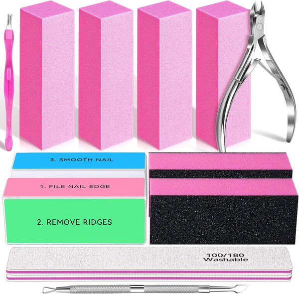 TsMADDTs 13 PCS Nail Files and Buffers Kit, Includes 3-Way Sanding Block, Cuticle Nippers & Pusher