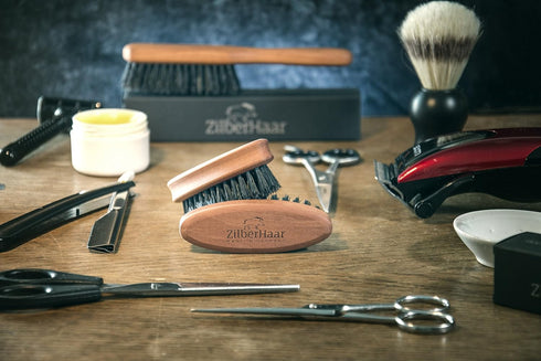 ZilberHaar Pocket Mustache and Beard Brush, Soft Boar Bristles, Pearwood, Made in Germany