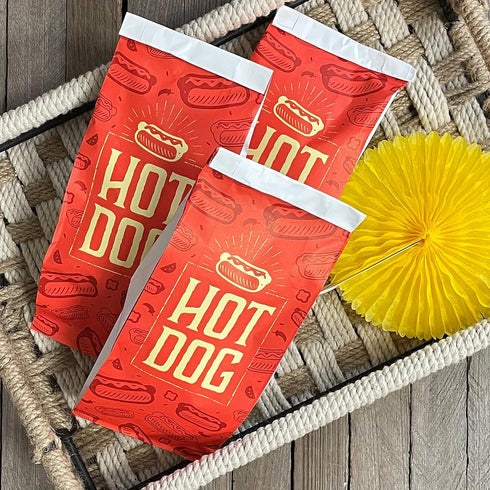 Printed Foil Hot Dog Bags, 50 Pack, Silver Red by Outside the Box Papers