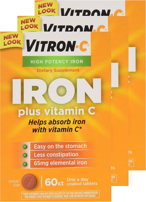VITRON-C High Potency Iron Plus Vitamin C Tablets, 60 Ea, 3 Pack