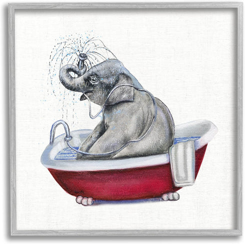 Stupell Industries Elephant in Red Bathtub Playful Safari Animal