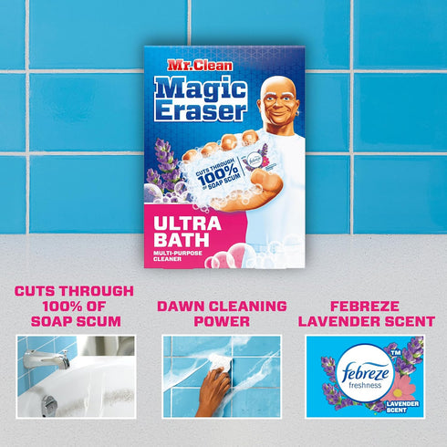 Mr. Clean Magic Eraser Ultra Bath - Multi Purpose Cleaner for Bathroom, Soap Scum Remover, 5ct