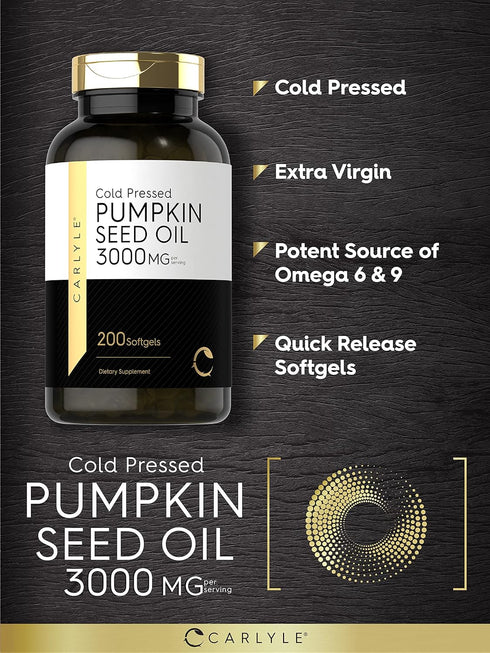 Carlyle Pumpkin Seed Oil 3000mg, 200 Softgel Capsules, Non-GMO and Gluten Free Cold Pressed Dietary Supplement