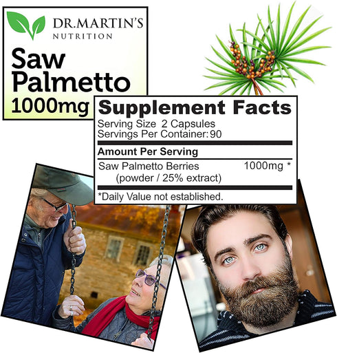 USA Grown Saw Palmetto, 180 Capsules Prostate Health Supplement, Hair Growth Support for Men & Women