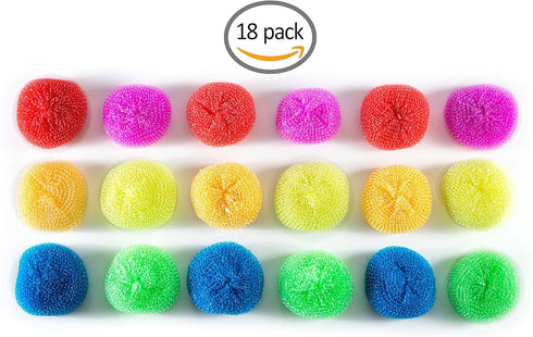 SCRUBIT 18 Round Nylon Dish Scrubber Scouring Pads, 3 Packs of 6 Assorted Colors, Non-Scratch