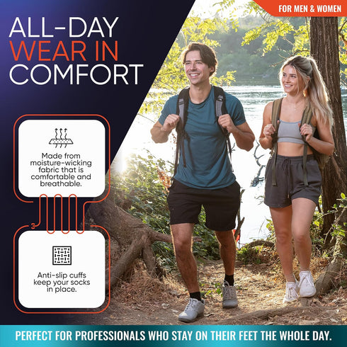 Compression Socks for Plantar Fasciitis - Ankle Compression Sleeve for Heel Spurs, Foot Swelling & Fatigue (1 Pair)
