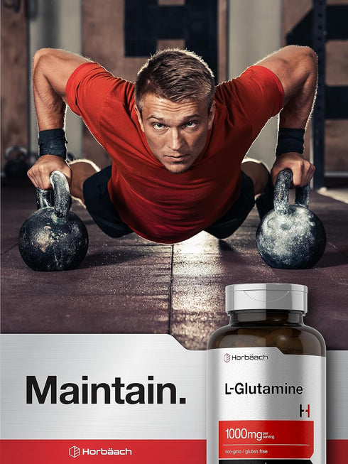 Horbaach L Glutamine Capsules 1000mg | 180 Count | Non-GMO, Gluten Free | Pre and Post Workout Supplement