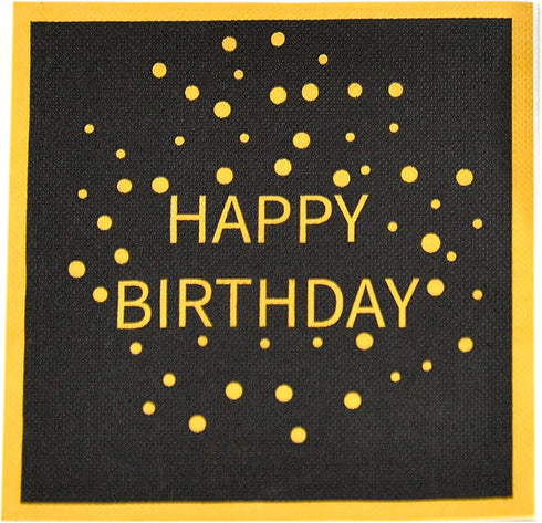 HOME-X Happy Birthday Black and Gold Paper Napkins - Square Party Napkins, 48 Count