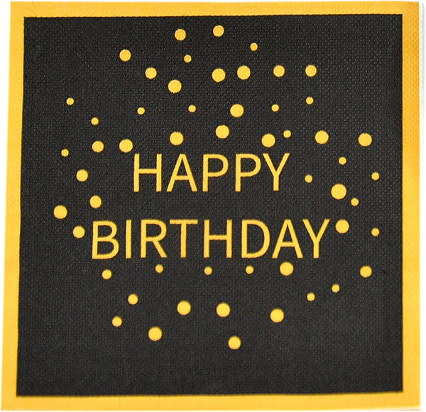 HOME-X Happy Birthday Black and Gold Paper Napkins - Square Party Napkins, 48 Count