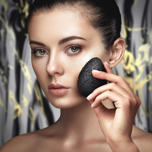Konjac Sponge for Face | All Natural Reusable Facial Sponge with Activated Bamboo Charcoal, Gentle Exfoliating, Black
