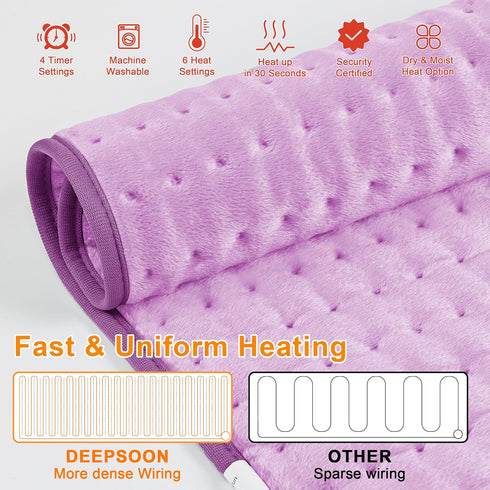 Purple,24x12 Inch Deepsoon Heating Pad,Electric Heating Pads for Back,Neck,Moist Heating Pad for Abdomen Shoulder Knee
