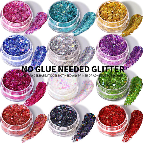 Teenitor Face Glitter, 12 Colors Body and Face Glitter Gel, Star Glitter for Hair, 10g/Color