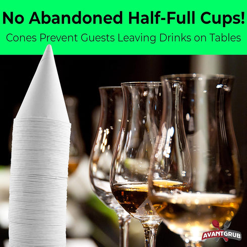 Avant Grub Eco-Friendly Wax-Free White Rolled Rim Paper Cone Drinking Cup, 250Pk for Shaved Ice, Office Water Coolers