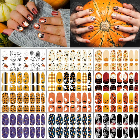 TailaiMei 12 Sheets Halloween Nail Wraps Stickers - Nail Polish Strips Self-Adhesive Full Wraps with 2 pcs Nail Files