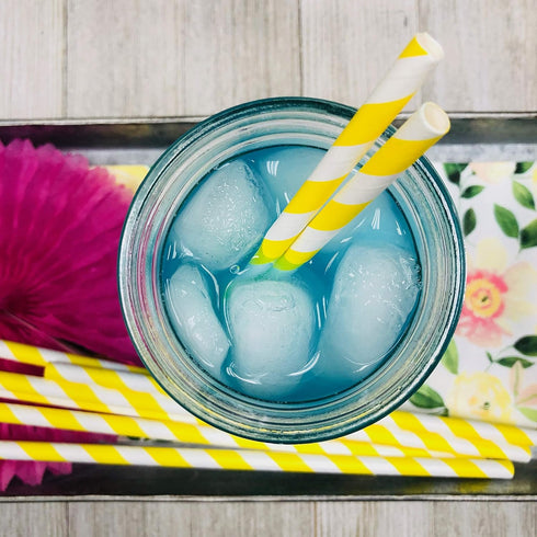 Outside the Box Papers Bee Theme Paper Straws, 7.75 Inches, 100 Pack - Black, Yellow, White Striped and Polka Dot
