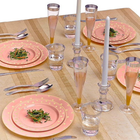 SILVER SPOONS Elegant Disposable Plates For Party - (24 Piece) Heavy Duty Disposable Dinner Set 10.25”, Fine Dining Plastic Dishes For Elegant China Look, Great for celebrations & events, Gold by Silver Spoons