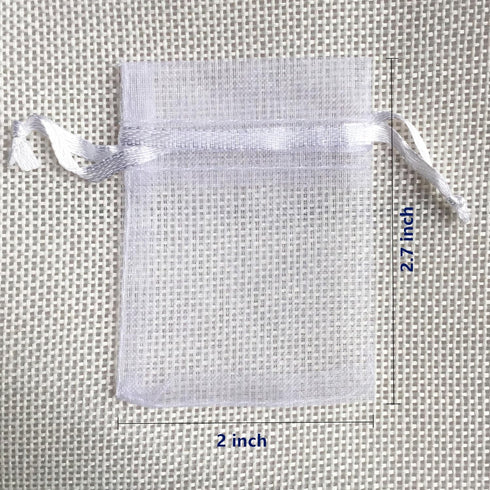 ATCG 100pcs Mini Organza Bags with Drawstring for Jewelry Pieces, Wedding Favors, White