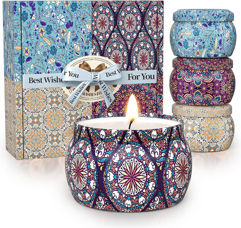 TranquilBliss Scented Candle Set, 4 Pack Soy Wax Candles, 120H Burn Time, Ideal