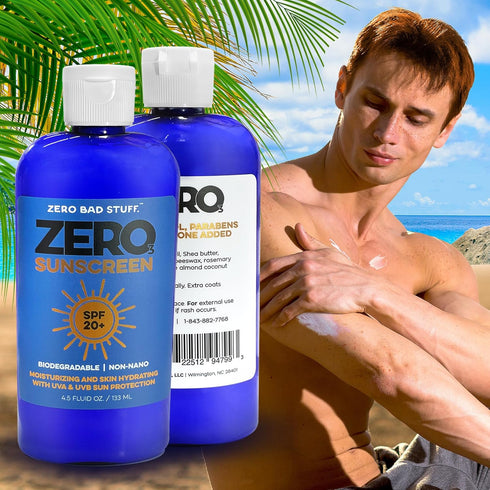 ZERO Natural Sunscreen SPF 20 - UVA/UVB Sunblock for Sport & Daily Use, Coral-Reef Friendly, 4.5oz