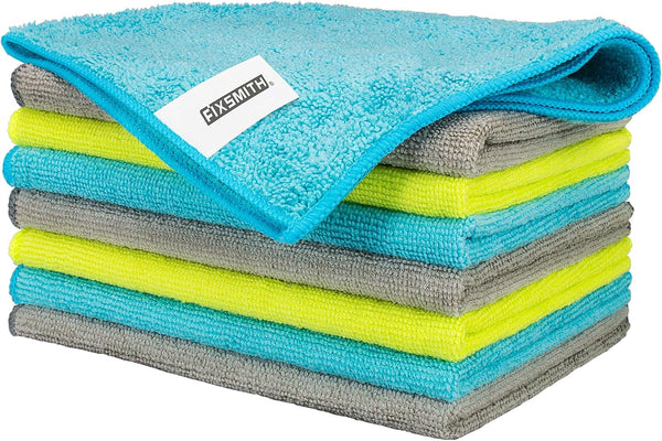 FIXSMITH Microfiber Cleaning Cloth - Pack of 8, 12 x 16 in, Lint-Free, Streak-Free, Highly Absorbent Cleaning Towels