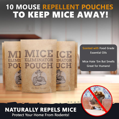 10 Pack All-Natural Mice Repellent Pouches, Harmless Peppermint Essential Oil Mouse Deterrent, Keep Mice Out