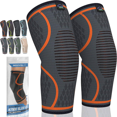 Modvel Compression Knee Brace for Women & Men, 2 Pack Knee Support Sleeves for Running, Pain Relief for ACL & Arthritis