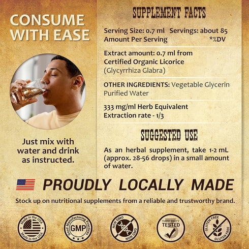 Licorice Root Extract – Organic Liquid Supplement for Digestive, Respiratory, Adrenal & Immune Support – 2 Fl Oz