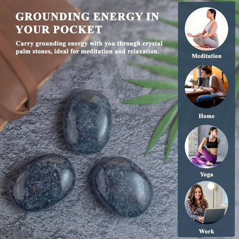 Indigo Gabbro Palm Stone, Large Oval Worry Stone for Chakra Healing, Hand Carved Pocket Massage Stone (55-60mm)