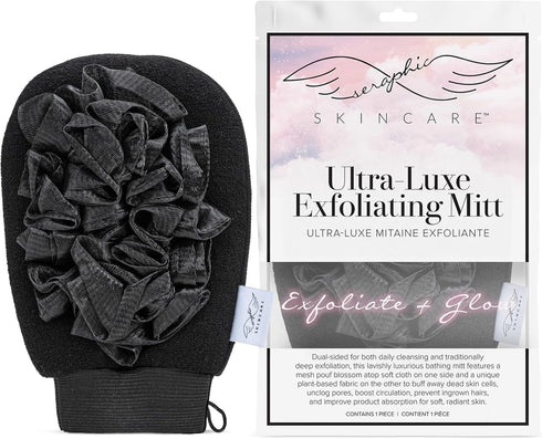 Seraphic Skincare Ultra-Luxe Exfoliating Mitt for Korean Exfoliation, Gentle Body Exfoliator with Mesh Shower Gloves