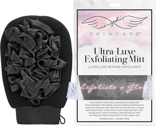 Seraphic Skincare Ultra-Luxe Exfoliating Mitt for Korean Exfoliation, Gentle Body Exfoliator with Mesh Shower Gloves
