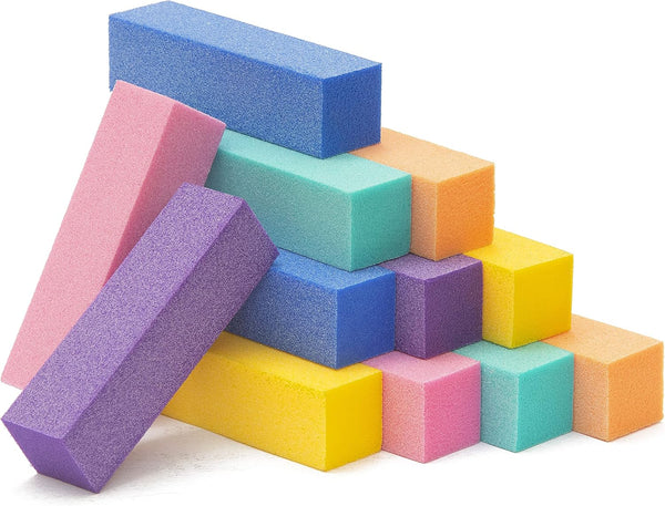 Natural and Acrylic Nail Buffing Blocks, 12-Pack 4 Sided Medium Grit Buffers, Multi-Colored