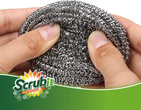 12 Pack Stainless Steel Scourers by Scrub It – Steel Wool Scrubber Pad for Dishes, Pots, Pans, and Ovens