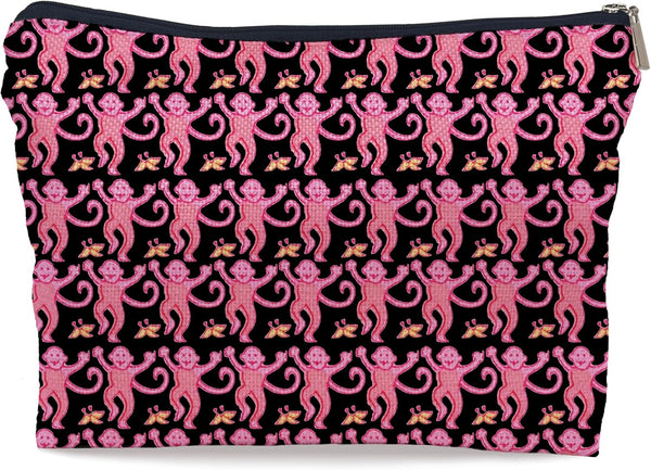 Preppy Pink Makeup Bag, Women's Zipper Pouch for Travel Toiletry, Gifts for Monkey Lovers Teen Girls