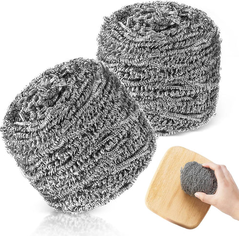 2 Pcs Stainless Steel Teak Scrub | 304 Stainless Steel Wool Scrubber | Rust Resistant for Cleaning Dishes & Furniture