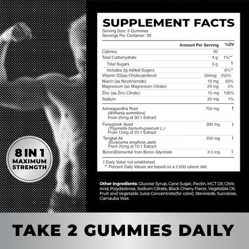 Testosterone Supplement for Men: Muscle Growth, Stamina & Performance, Test Boost Max Gummy, 60ct