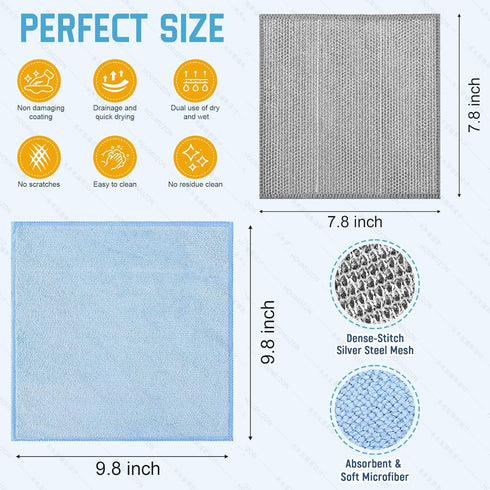 MVXMVX 20pcs-Multipurpose Sets (20) Non Scratch Wire Dishcloth and Microfiber Cleaning Cloth Wire Dishwashing Rags Wire