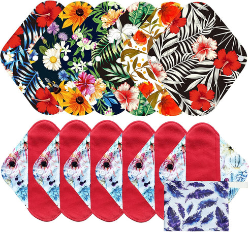 7pcs Reusable Menstrual Pads Set, Including 1 Mini Wet Bag + 6 Washable Cloth Pads for Women