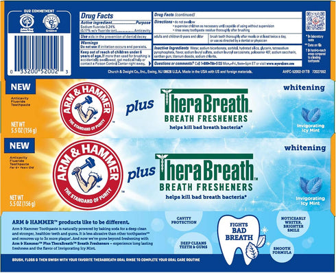 HAMMER 6 Pack, 0.9 Oz ARM & Toothpaste Plus Thera, ICY Mint, Anticavity Fluoride Toothpaste with Baking Soda, Whitening