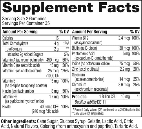 Olly Multi + Probiotic Adult Multivitamin Gummy - 70 Gummies, 1 Billion CFUs for Digestive & Immune Support, 35 Day