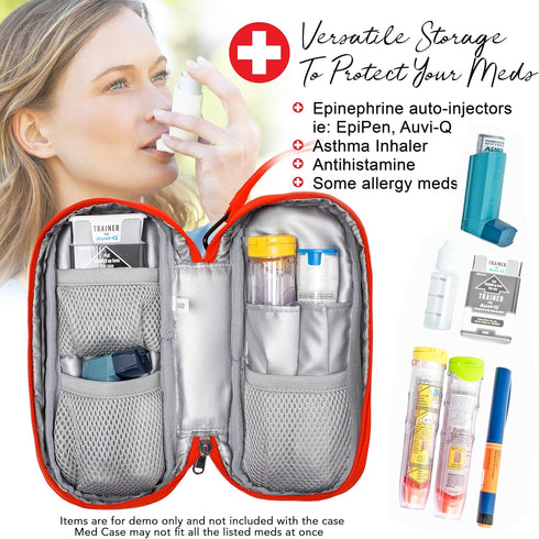 PracMedic Bags Epipen Carry Case, Insulated for Epi Pens, Inhaler, Allergy Medication, Durable Emergency Pouch (Red)