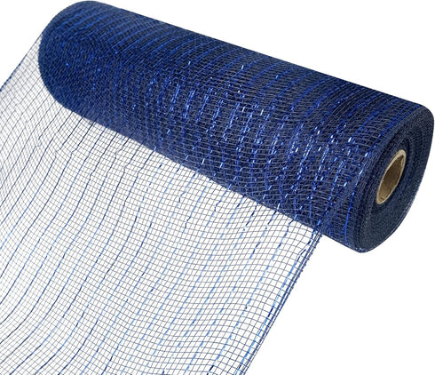 2 Rolls Navy Blue Deco Mesh Ribbon, 10 in x 30 ft with Blue Foil Wire for Christmas Wreath Decoration