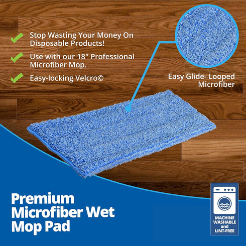 Microfiber Wholesale 20" Premium Microfiber Wet Mop Pad (2 Pack) | Refills for Professional Microfiber Mop