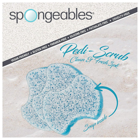 Spongables Pedi Scrub Foot Exfoliating Sponge, Clean & Fresh, 20+ Wash, 3 Count